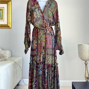 NEW! FARM Rio Multi-Color Printed Maxi Dress with Tie Waist